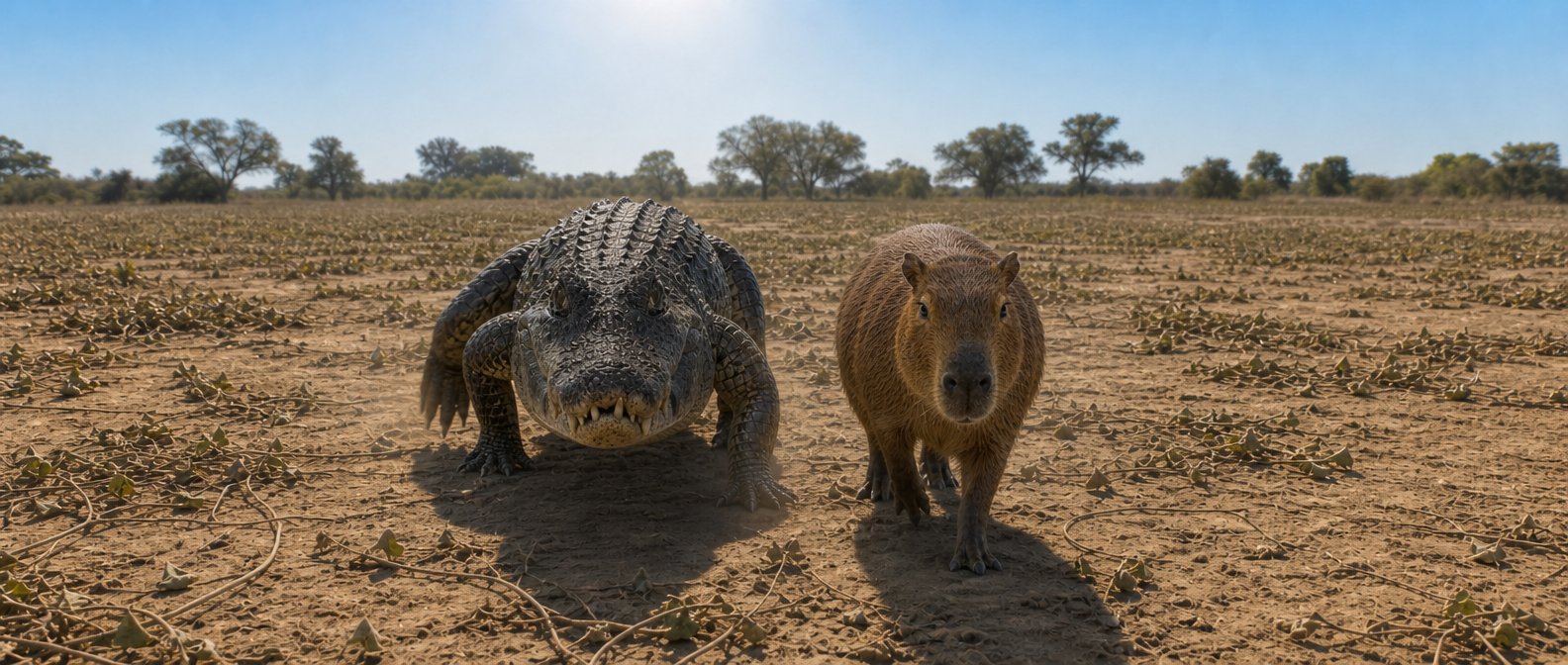 Akam and Capi on the cracked earth