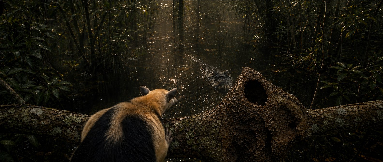 A tense encounter in the flooded forest