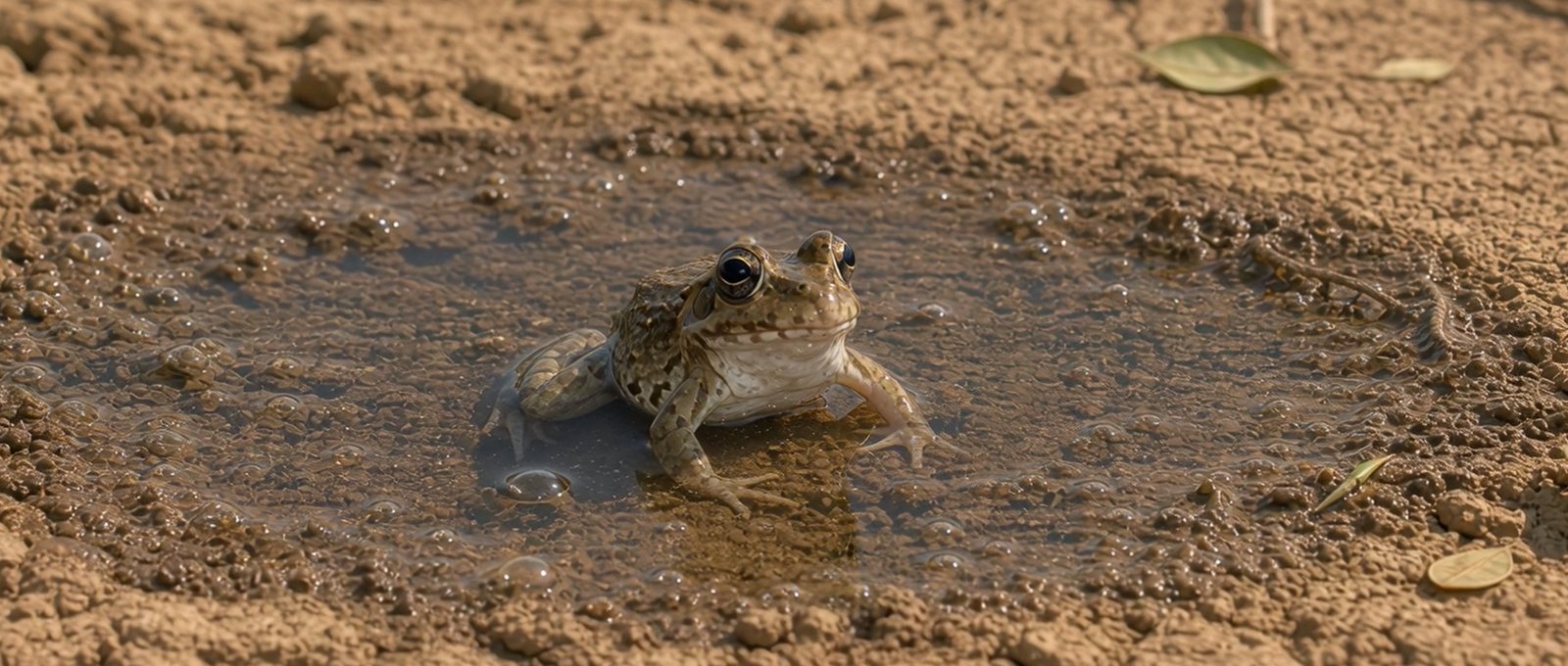 A frog in a puddle of mud