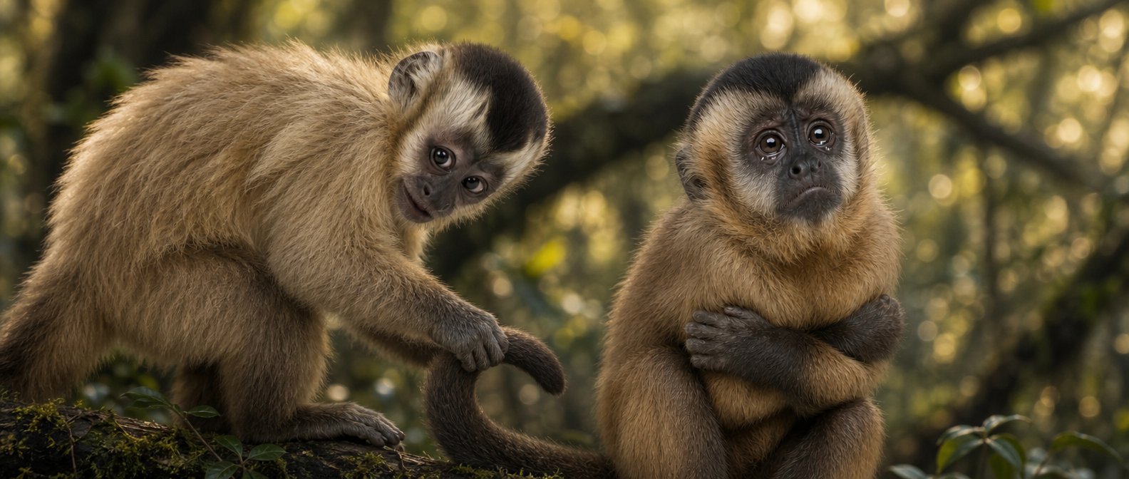 Two capuchins playing